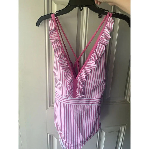 Swimsuit NWT  Women Ruffled V Neck Design Strapy Open Back One Piece Swimwear XL - Picture 10 of 11